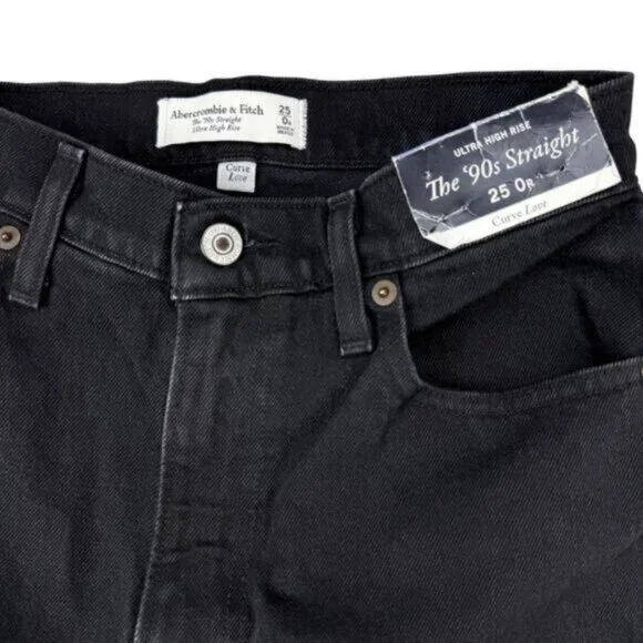 Abercrombie & Fitch Curve Love Ultra High Rise 90’s Straight Black Jeans - Picture 4 of 6